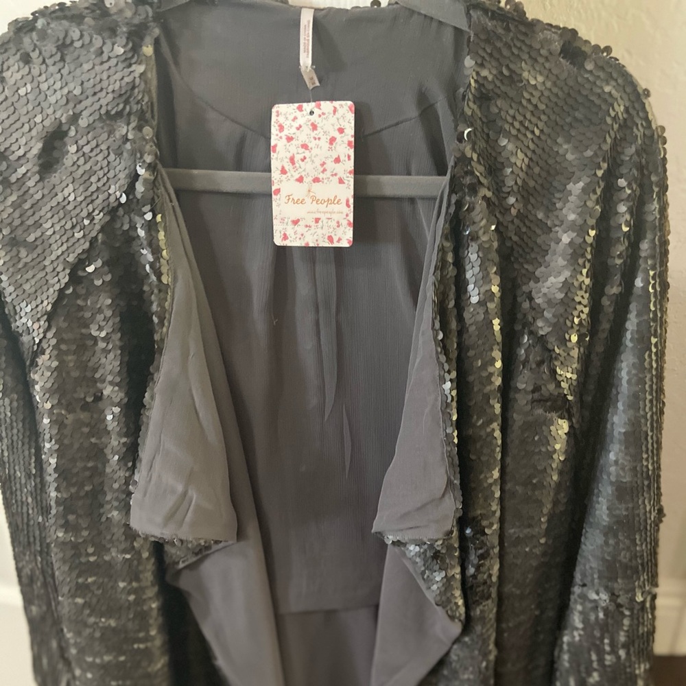 Free People Drippy Draped Silver Sequin Jacket NWT